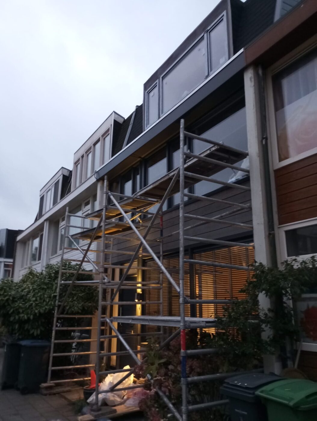 Scaffolding along the front of the house