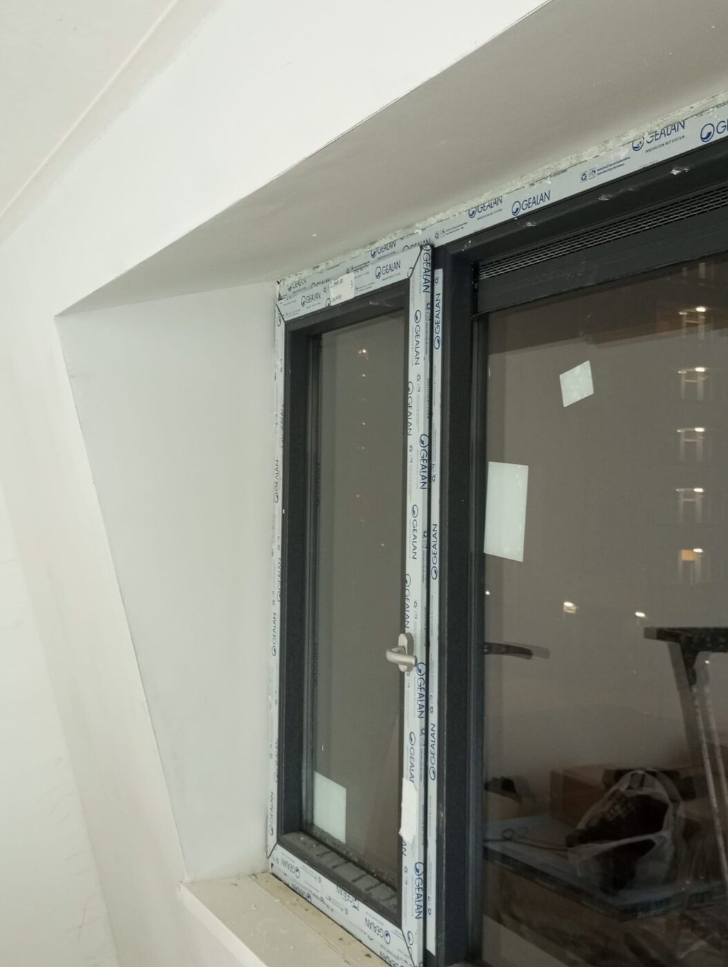 The new sliding door fitted in its frame